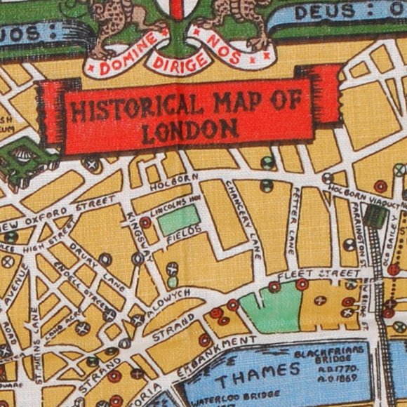Collectable Irish Linen Towel Historical Map of London 19" 1/2" by 30" - Picture 2 of 15